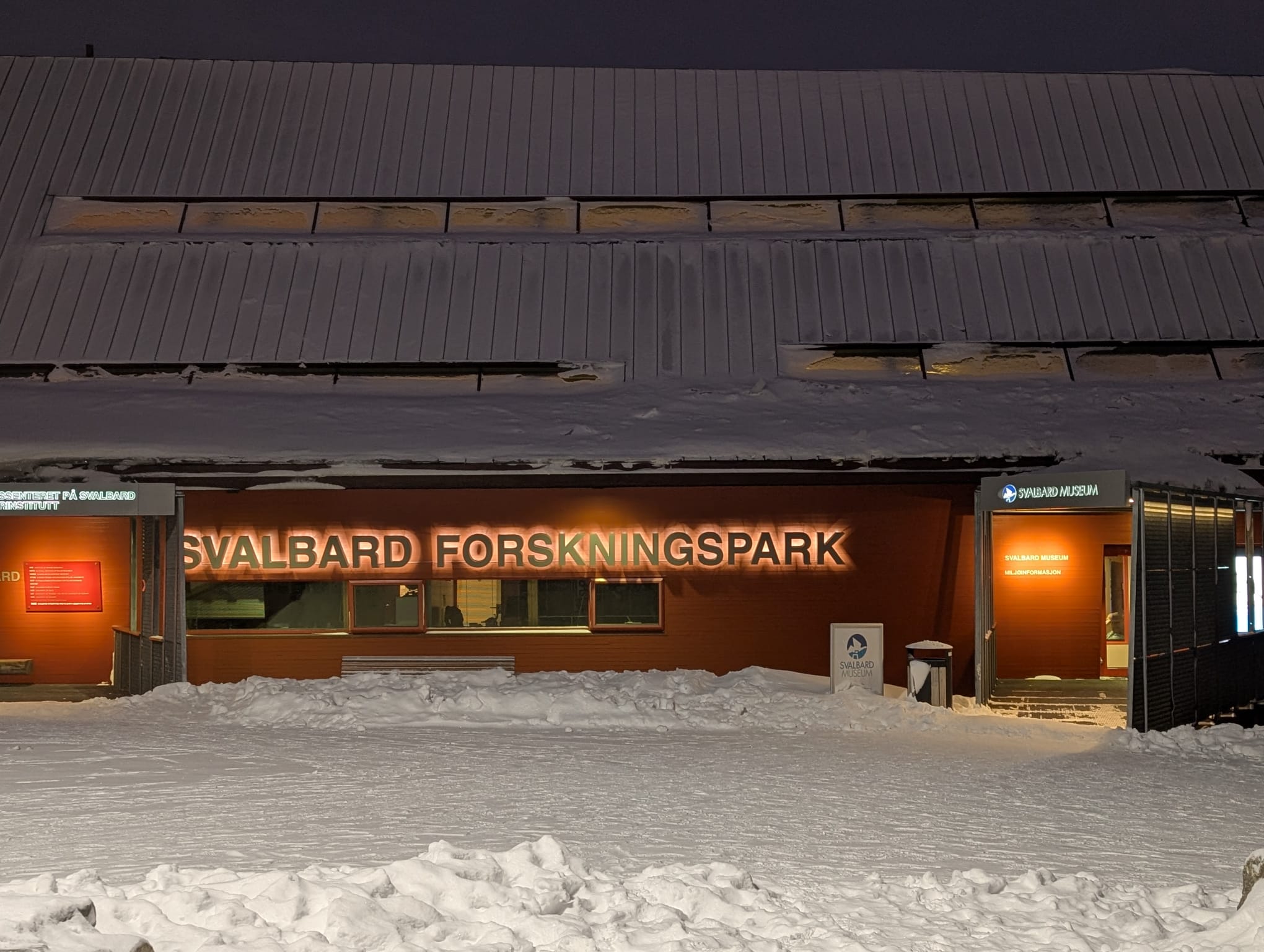 Svalbard Museum entrance at the Svalbard Science Centre in snow